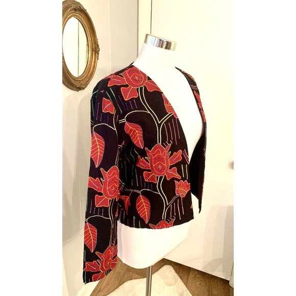 Women’s M Black Red Floral Jacket Embroidered Open Front Art to Wear Black boho - Picture 7 of 13
